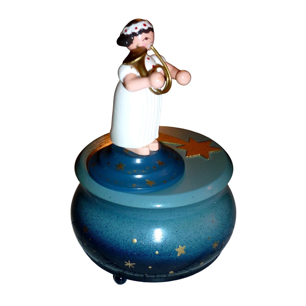 Erzgebirge Holzkunst Music Box Angel Silent Night Romance Swiss Movement German